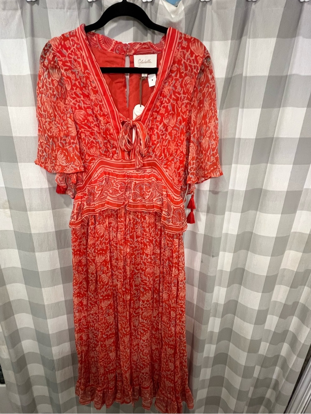 Cleobella Coral-Red Floral Tiered Maxi Dress peasant